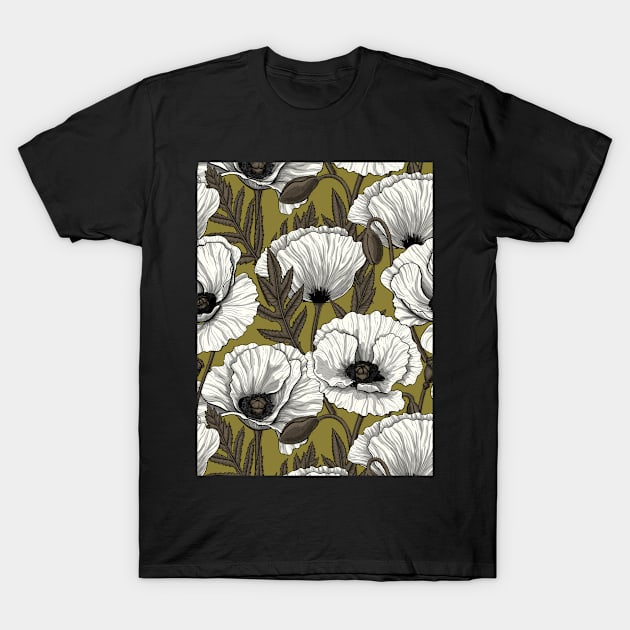 Poppy garden in white and green T-Shirt by katerinamk